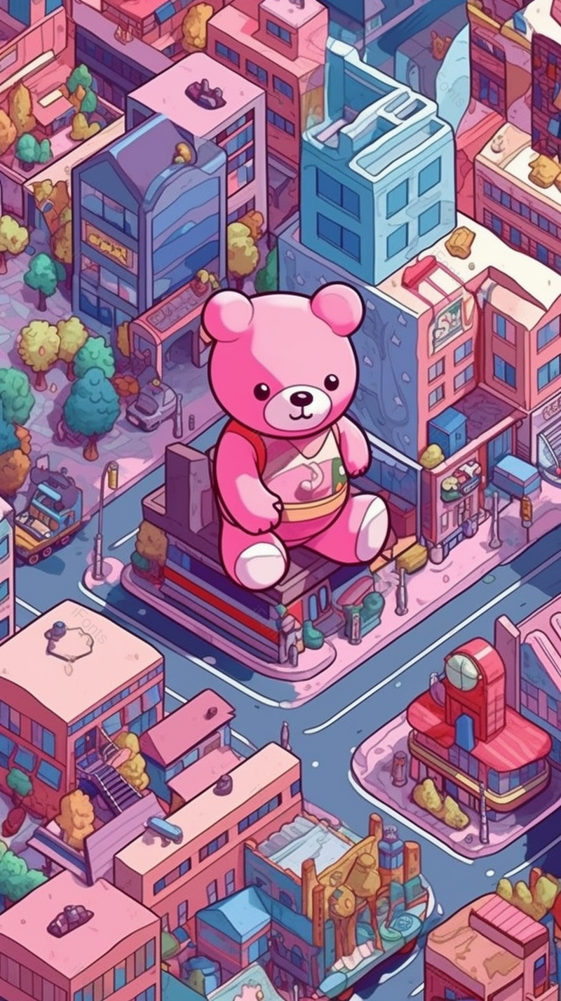 岔路口楼顶有一只玩具小熊楼房房屋城市六一儿童节背景粉色插画,插画/手绘图,插画/手绘图库,插画/手绘图下载,插画/手绘